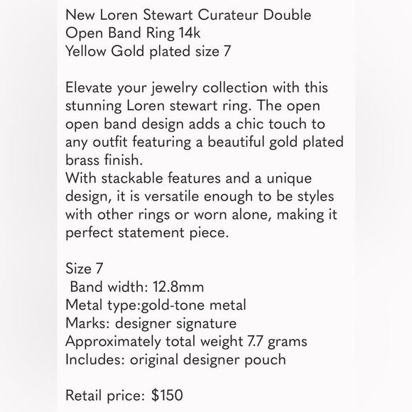 Loren Stewart x Curateur Double open Band Ring 14k yellow gold plated. New - Picture 3 of 6